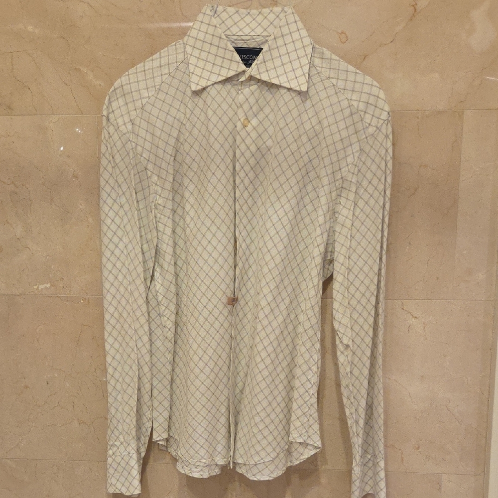 MEN'S VISCONTI SHIRTMAKERS BUTTON DOWN COLLARED DRESS SHIRT BEIGE & WHITE $159